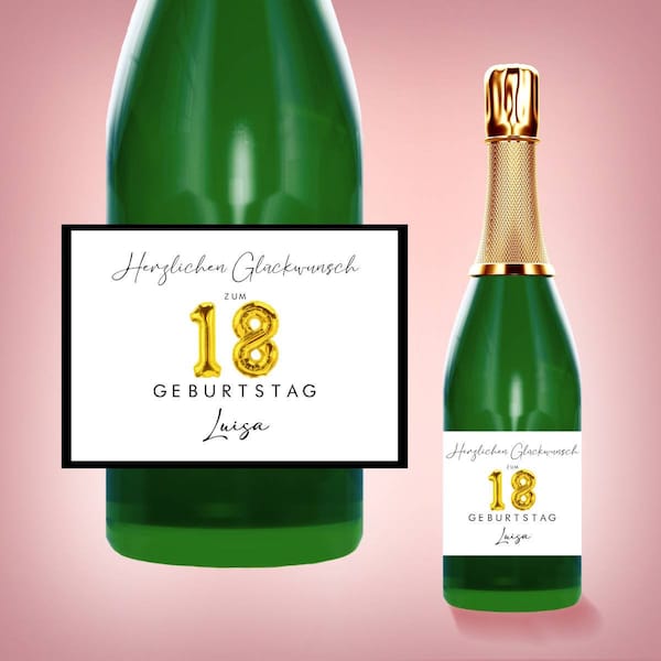Geburtstag personalisiertes Flaschenetikett Champagner Sekt Wein Geschenk Aufkleber Etikett Sticker Luftballons selbstklebend Name