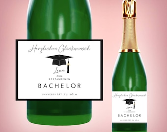 Master Bachelor Abitur Abschluss Flaschenetikett Champagner Sekt  Wein Geschenk Aufkleber Etikett Schulabschluss Staatsexamen Absolventenhut