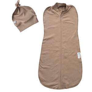 Beige cocon inbakerdoek en muts/gemakkelijke inbakerdoek/inbakerdoek/inbakerdoek met ritssluiting/babymutsje/babyswaddle/zwangerschapscadeau/cadeau moeder/cadeau babyshower