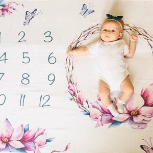 Maandelijkse babyfoto, bloemengroeispoor, maandelijkse mijlpaal, borstvoedingscover, naamaankondiging, bloemenmijlpaaldeken