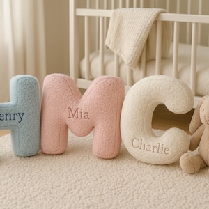 Teddy Letter Pillow with embroidery , Personalized Alphabet Cushion for Kids Room, Nursery Decor, Custom Name Initial, Christmas Gift