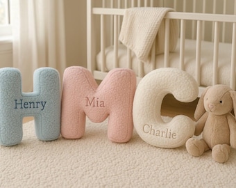Teddy Letter Pillow with embroidery , Personalized Alphabet Cushion for Kids Room, Nursery Decor, Custom Name Initial, Christmas Gift