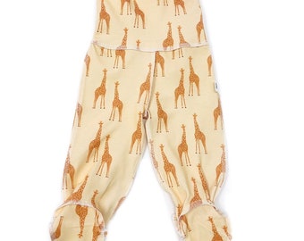 Giraffe pants/baby footed pants/organic newborn pants/newborn trousers/infant footie pants/baby shower gift/mum to be gift