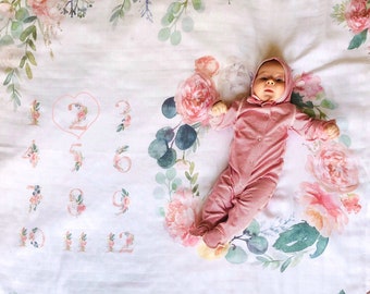 Floral meilensteindecke, baby floral milestone blanket, meilensteindecke baby, couverture étape bébé, fotodecke baby, coperta mesi neonato
