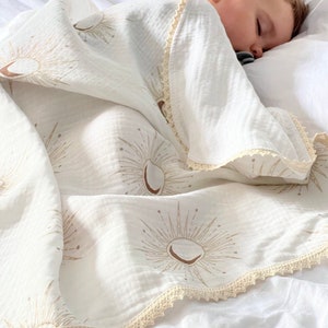 Sun Muslin Swaddled Blanket, Sunny Muslin Nursery Decor, Cotton Swaddle Blanket, Baby Shower Gift, Muslin Swaddle Wrap, Baby Wrap Blanket