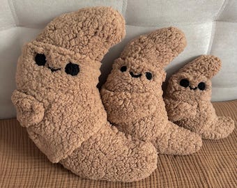 Croissant Plush: Handmade Sherpa Bread Pillow, Kawaii Food Decor