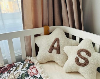 Monogram Star Pillow: Teddy Fabric Letter Pillow, Custom Nursery Decor
