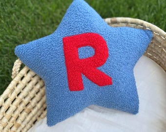 Personalized Star Pillow – Teddy Fabric Initial Cushion, Nursery Decor