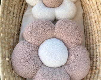 Handmade Daisy Pillow, Plush Floral Cushion, Nursery Decor