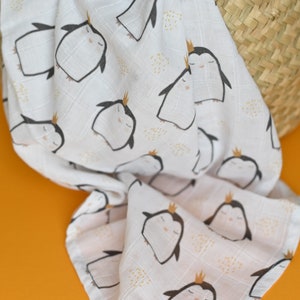 Pinguim Musselina Swaddle/Cobertor Swaddle/Cobertor Musselina/Gaze de algodão/Pano para arrotos/Capa para amamentação/Presente de chá de bebê/Envoltório de Swaddle