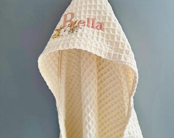 Toalla con capucha personalizada para bebé, toalla de baño con capucha para bebés, toalla de gofre para niños, toalla de baño de algodón orgánico para bebé