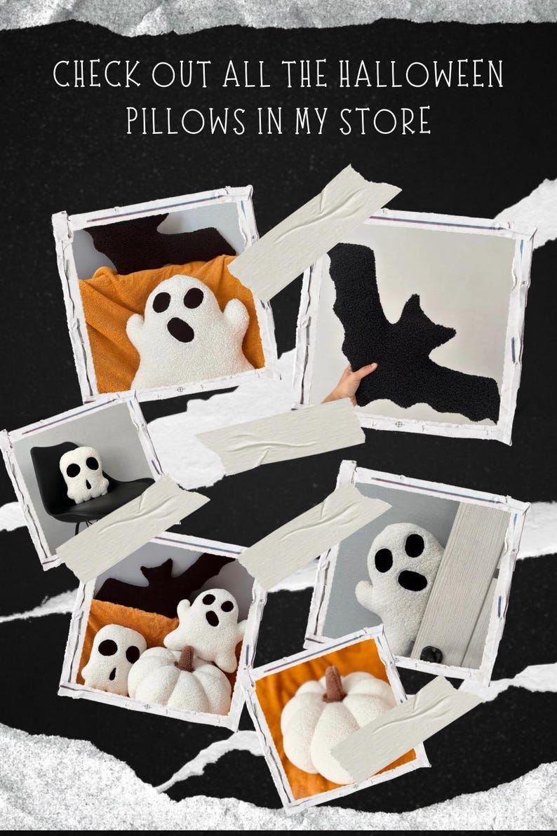 May include: A collection of Halloween-themed pillows featuring a ghost, a bat, and a pumpkin. The pillows are made of soft, plush fabric and are perfect for adding a touch of spooky fun to your home decor.