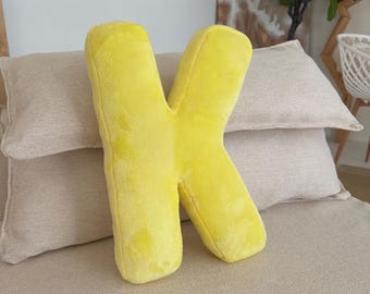 Custom Letter Pillow: Soft Yellow Teddy Alphabet Cushion