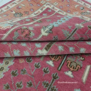 Tapete Oushak rosa vintage, tapete turco suave 9x12, tapete de lã macia para sala de estar 8x10, tapete para quarto - tapetes de decoração de luxo para casa 10x14.