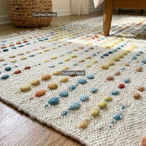 Hand Knotted Wool Confetti Rug | Multicolor Dotted Durrie