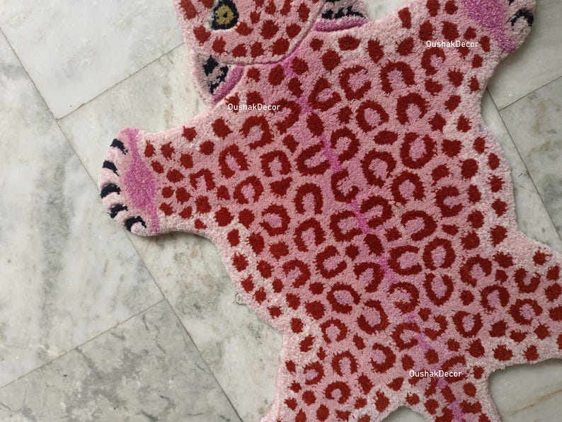 Leopard Wool Rug Hand-tufted Pink Leopard Wool Rug, Animal Shape Carpet - Etsy