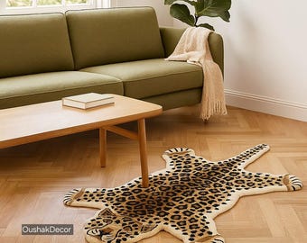 Handgetuft wollen vloerkleed, luipaardvorm, decoratie kinderkamer, aangepast formaat