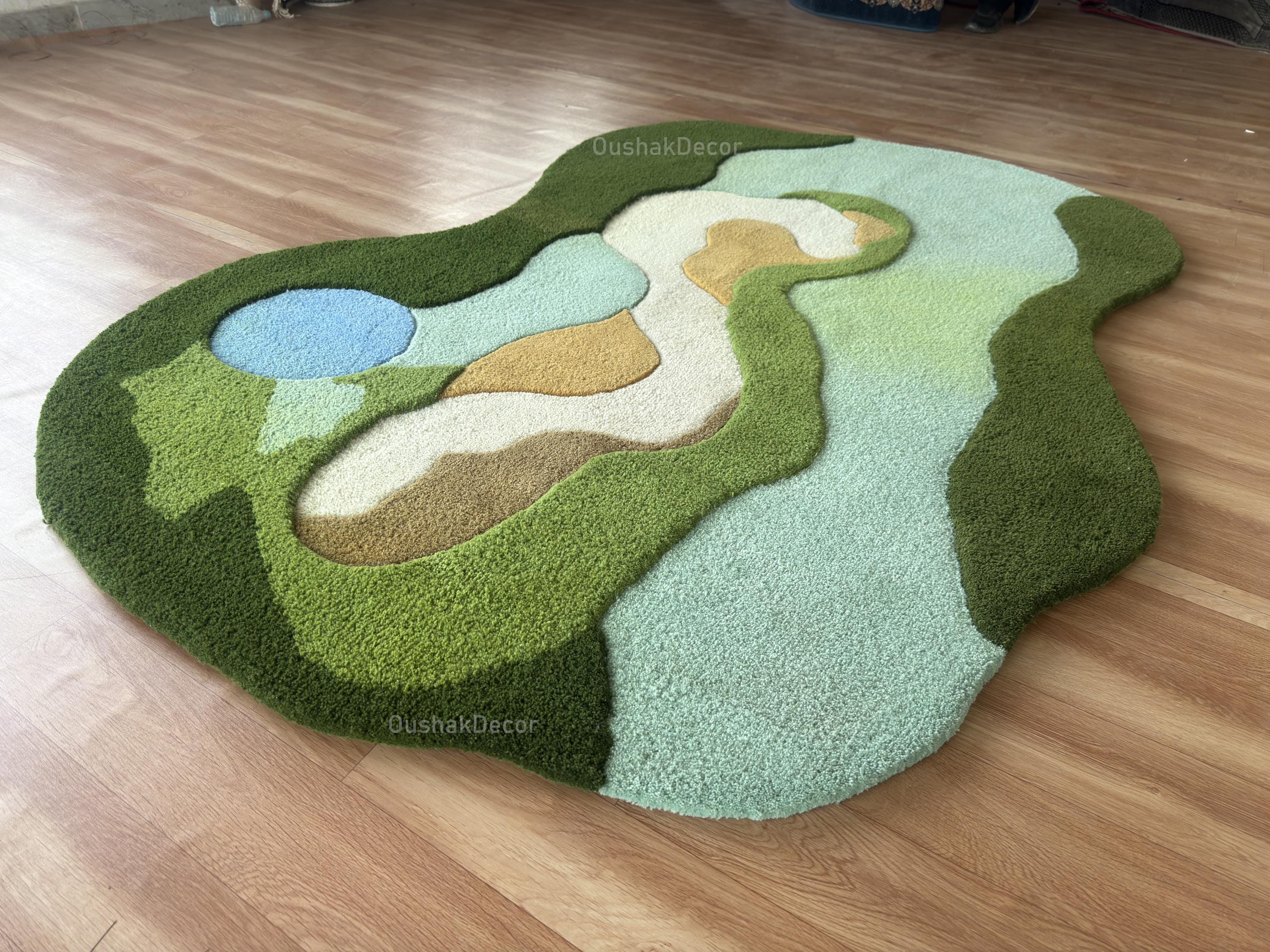 Neutral Color Golf Rug Hand Tufted Wool Golf Course Rug | Novelty Game Room Decor - Etsy