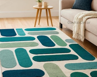 Hand Tufted Wool Area Rug – Modern Abstract Coastal Design