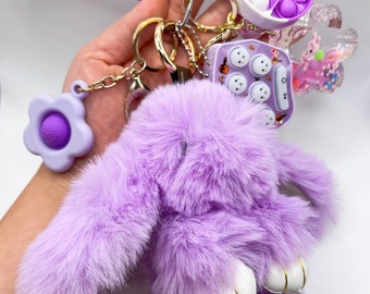 The purple bunny rabbit keychain, sensory lanyard, fidget toys, sensory toys, anxiety stress relief, sensory activities, sensory play