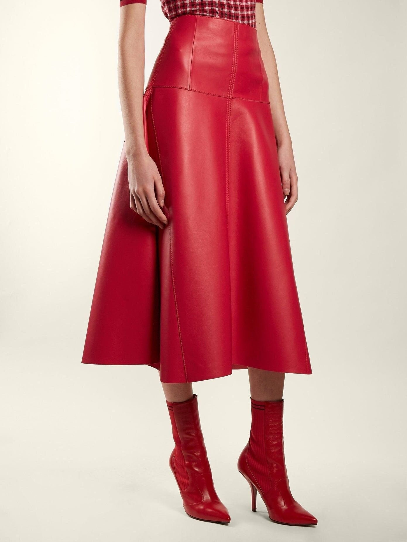 Kate spade red shop leather skirt