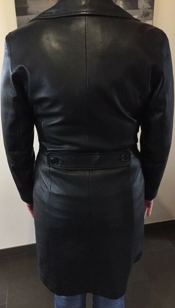 Women's Leather Coat, Black Leather Trench Coat, Double Breasted Coat, Leather Outfits, Long