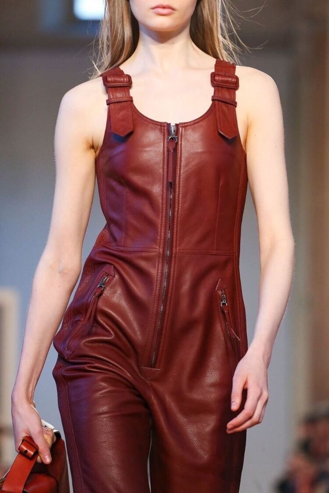 Customized Women's Leather Jumpsuit Burgundy Leather Etsy