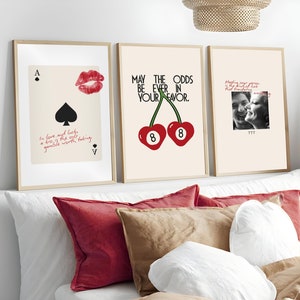 Juego de 3 carteles retro con citas de amor, arte de pared con naipes vintage, decoración retro romántica, impresiones de amor y suerte, póster estético de caja de cerillas vintage