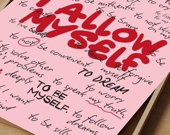 Self-Care Affirmations Poster, Trendy Pink Inspirational Wall Art (Digital Download)