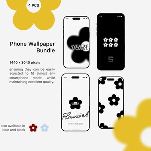 4 Flower Phone Wallpaper, Quote Wallpapers, Dark Wallpaper,  Aesthetic Wallpaper, iPhone Wallpaper Bundle, Digital Download, Lock Screen