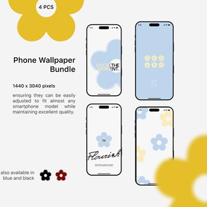 4 Flower Phone Wallpaper, Quote Wallpapers, Blue Wallpaper,  Aesthetic Wallpaper, iPhone Wallpaper Bundle, Digital Download, Lock Screen