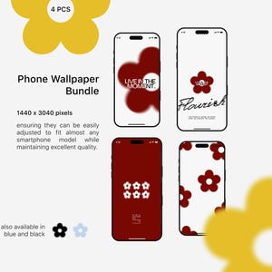 4 Flower Phone Wallpaper, Quote Wallpapers, Red Wallpaper,  Aesthetic Wallpaper, iPhone Wallpaper Bundle, Digital Download, Lock Screen