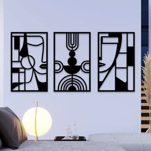 Metal Picasso Wall Art: Surreal Geometric 3-Panel Steel Decor