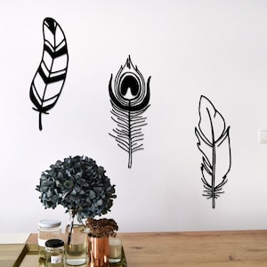 Feather Metal Wall Art: 3-Piece Living Room Hanging Decor
