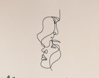Two Faces Metal Wall Art: One Line Couple Decor