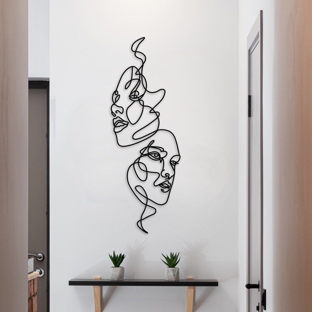 Woman Faces Metal Line Wall Art, Abstract Face Wire Wall Art, Bathroom ...