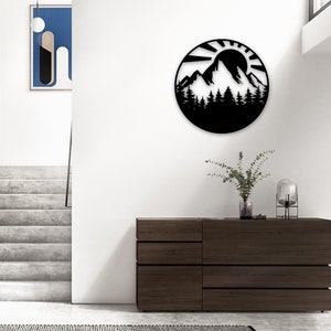 Round Mountain Metal Wall Art, Unique Mountain Decor, Modern Nature Metal Wall Art, House Entry Metal Wall Art, Valentines Day Gift