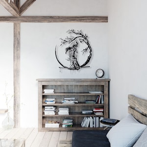 Samurai Sakura Metal Wall Art, Yoga room metal wall art, Unique Birthday Gift, iconic Metal Wall Art, Gift for Her, Man Cave Metal Wall Art