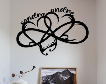 Personalized Infinity Heart Metal Sign: Custom Wedding Date Wall Art
