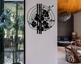 Geometric Flowers Metal Wall Art, Modern Steel Line Decor