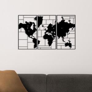 Art mural carte du monde en métal, décoration murale en métal pour bureau moderne, cadeau pour amateur de voyage, grande oeuvre d'art murale en métal, cadeau de pendaison de crémaillère unique, cadeau d'anniversaire