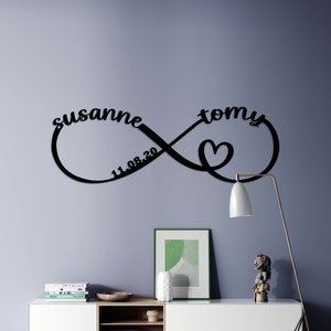 Letrero de infinito personalizado para el amor, decoración de metal para bodas personalizada única, letrero con el nombre de la pareja en el hogar, letrero de metal para bodas único, regalo de Navidad