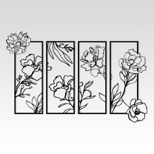Blumen Metal Line Wandkunst: 4-teilige Kopfteil Deko