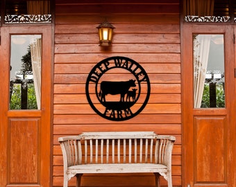 Personalized Cow Ranch Metal Sign - Farmhouse Name Wall Art