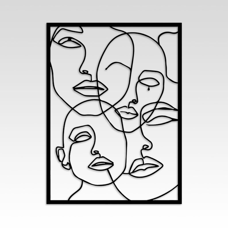 Faces Metal Wall Art One Line Metal Wall Decor Wire Wall Etsy