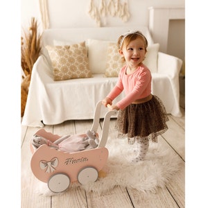 Andador de bebê MONTESSORI, bebê de 1 ano, andador para crianças pequenas, carrinho de boneca de madeira, presente de 1º aniversário, brinquedo de madeira, brinquedo de empurrar, carrinho de boneca