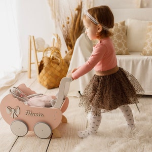 Baby van 1 jaar oud, houten poppenwagen, cadeau voor 1e verjaardag, loopwagen voor peuters, houten speelgoed, loopwagen voor baby's, duwspeelgoed, houten poppenwagen