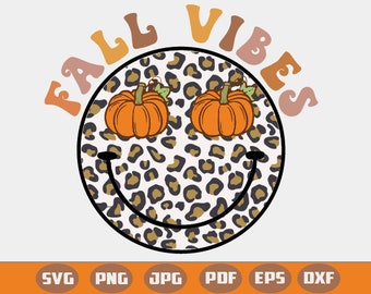 Fall Vibes PNG Sublimation Design, Sublimation d’automne, Smiley Face, Pumpkin Png, rétro pumpkin png, smiley face svg, Téléchargement numérique