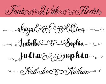 Fonts with Hearts Bundle, Wedding Fonts Bundle, Cursive Fonts Heart Bundle, Cursive Font Svg, Handwritten Font, Cricut Font Svg, Cricut Font