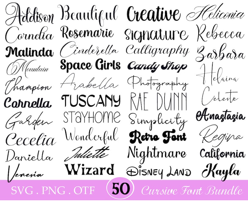 The Ultimative 50 Schriftarten Schriftenpaket, Cricut, Canva-Schriftart, Schreibschrift, Schriftarten, Digitale Schriftarten, Procreate-Schriftarten, Basteln, SVG-Schriftart, kommerziell Bild 2